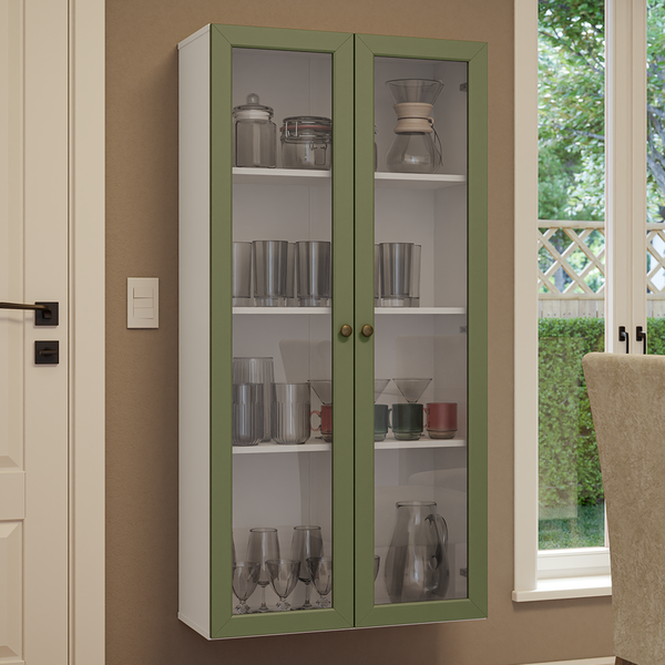 Cristaleira Suspensa 70 cm 2 Portas de Vidro Branco/Verde Vik Madesa