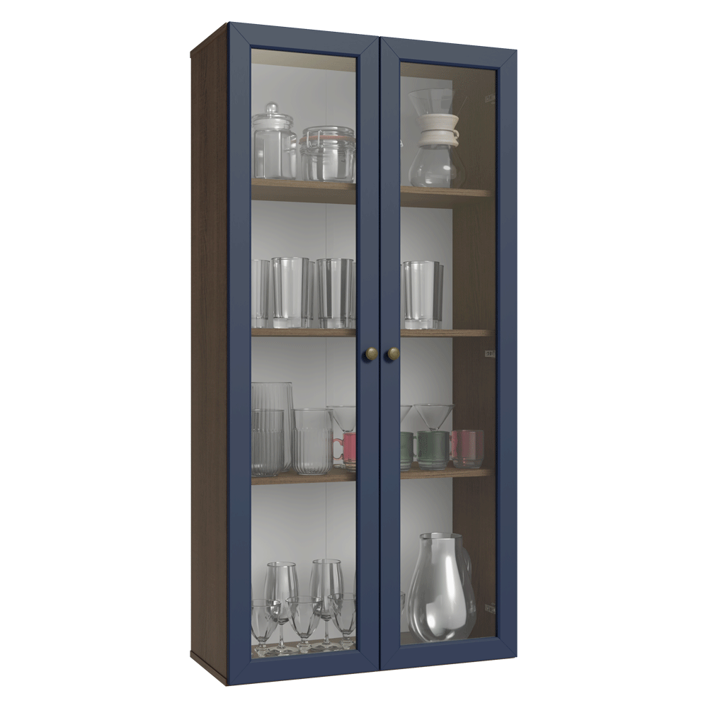 Módulo Cristaleira 70 cm 2 Portas de Vidro Rustic/Azul Vik Madesa