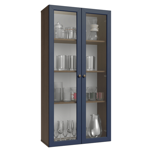 Módulo Cristaleira 70 cm 2 Portas de Vidro Rustic/Azul Vik Madesa