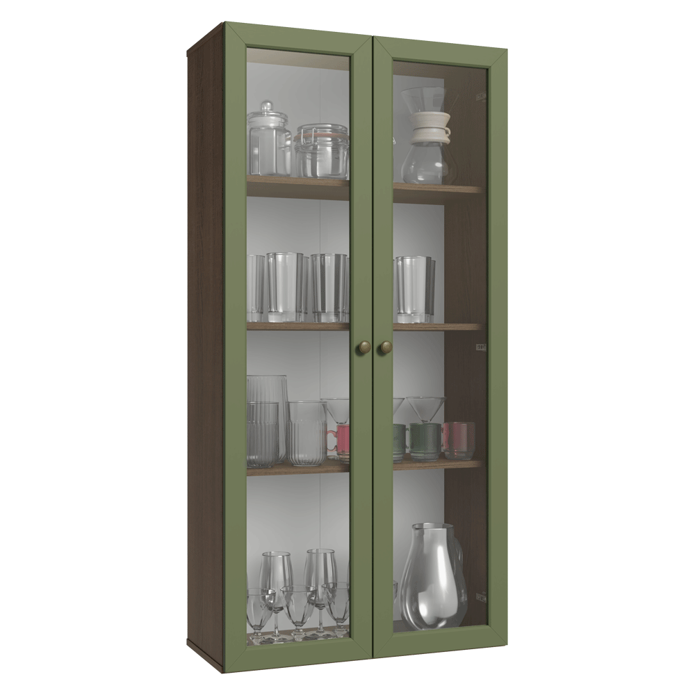 Módulo Cristaleira 70 cm 2 Portas de Vidro Rustic/Verde Vik Madesa