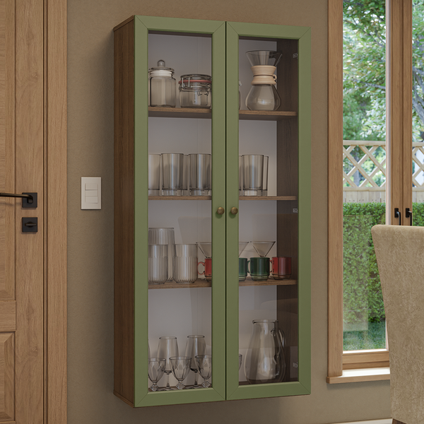 Cristaleira Suspensa 70 cm 2 Portas de Vidro Rustic/Verde Vik Madesa