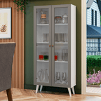 Cristaleira 70 cm 2 Portas de Vidro com Pés Cônicos Branco/Cinza/Branco Vik Madesa