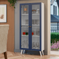 Cristaleira 70 cm 2 Portas de Vidro com Pés Cônicos Branco/Azul/Branco Vik Madesa
