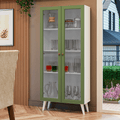 Cristaleira 70 cm 2 Portas de Vidro com Pés Cônicos Branco/Verde/Branco Vik Madesa