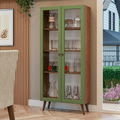 Cristaleira 70 cm 2 Portas de Vidro com Pés Cônicos Rustic/Verde/Rustic Vik Madesa