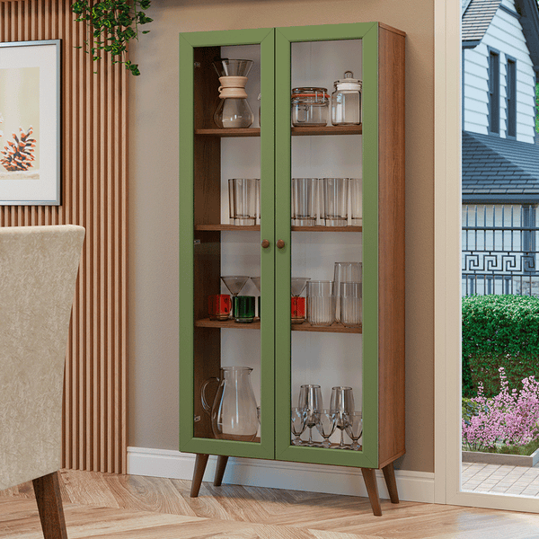 Cristaleira 70 cm 2 Portas de Vidro com Pés Cônicos Rustic/Verde/Rustic Vik Madesa