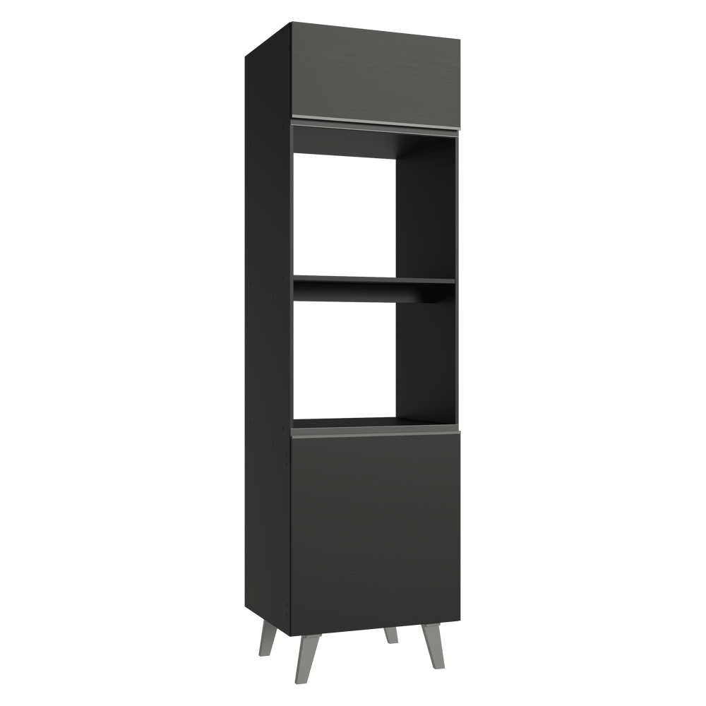 Torre Quente 60 cm 2 Portas 2 Nichos Com Pés Preto Nice Madesa