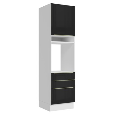 Torre Quente 60 cm 1 Porta e 3 Gavetas Branco/Preto Lux Madesa