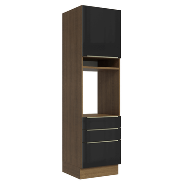 Torre Quente 60 cm 1 Porta e 3 Gavetas Rustic/Preto Lux Madesa
