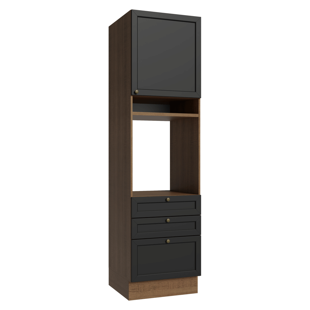 Torre Quente 60 cm 1 Porta 3 Gavetas Rustic/Preto Vik Madesa