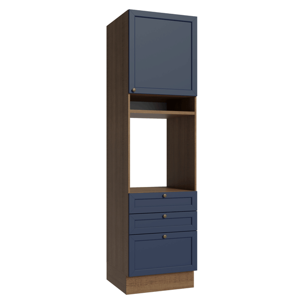 Torre Quente 60 cm 1 Porta 3 Gavetas Rustic/Azul Vik Madesa
