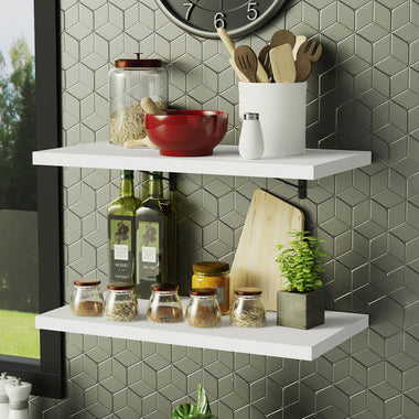 Kit 2 Prateleiras Suspensas para Cozinha Madesa 60 cm com Mão Francesa Branco