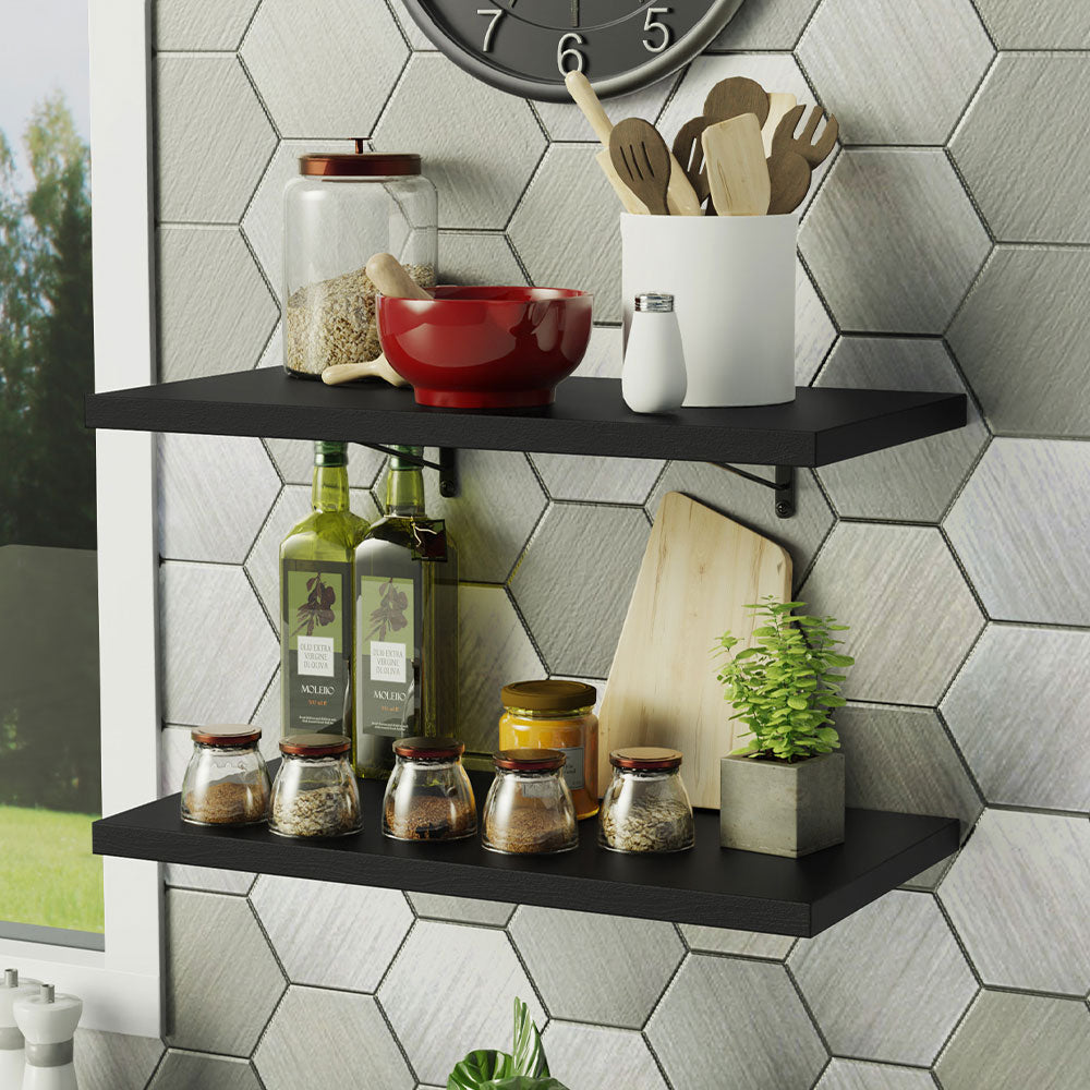 Kit 2 Prateleiras Suspensas para Cozinha Madesa 60 cm com Mão Francesa Preto