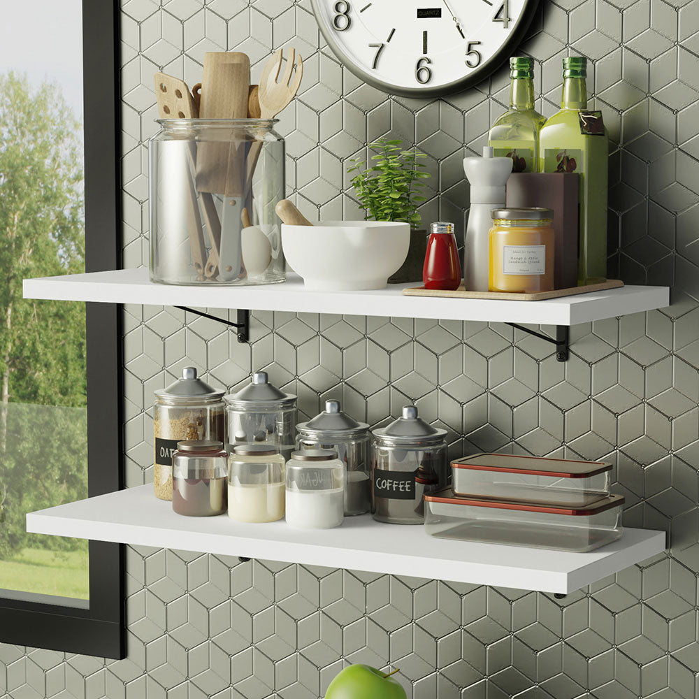 Kit 2 Prateleiras Suspensas para Cozinha Madesa 80 cm com Mão Francesa Branco