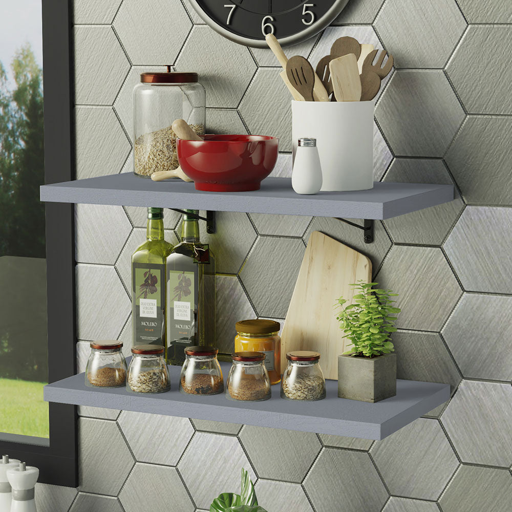 Kit 2 Prateleiras Suspensas para Cozinha Madesa 80 cm com Mão Francesa Cinza