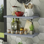 Kit 2 Prateleiras Suspensas para Cozinha Madesa 80 cm com Mão Francesa Cinza