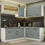 Armário de Cozinha Completa de Canto 389cm Branco Cinza Agata Madesa 01
