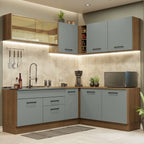 Armário de Cozinha Completa de Canto 389cm Rustic Cinza Agata Madesa 01