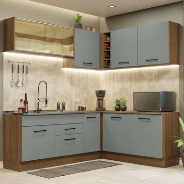 Armário de Cozinha Completa de Canto 389cm Rustic Cinza Agata Madesa 01