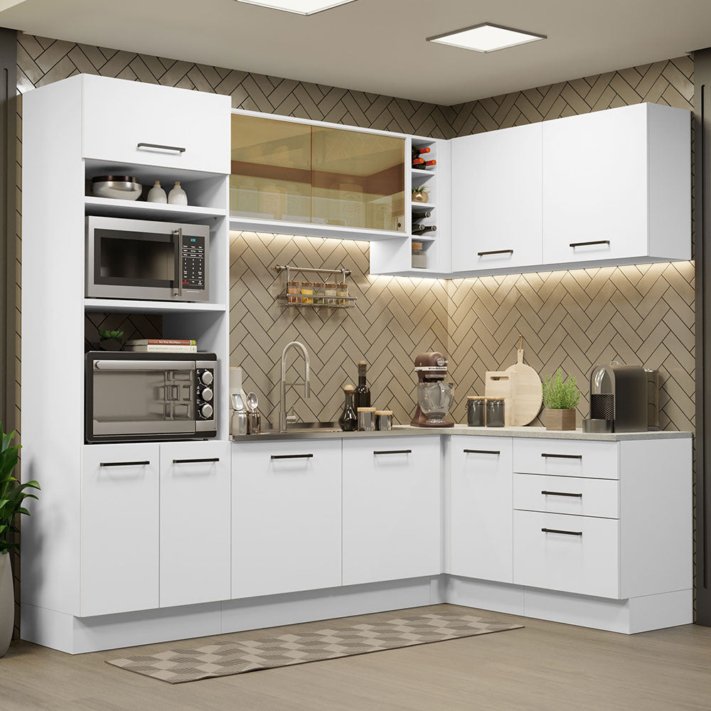 Armário de Cozinha Completa de Canto 399cm Branco Agata Madesa 01