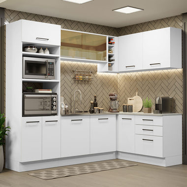Armário de Cozinha Completa de Canto 399cm Branco Agata Madesa 01