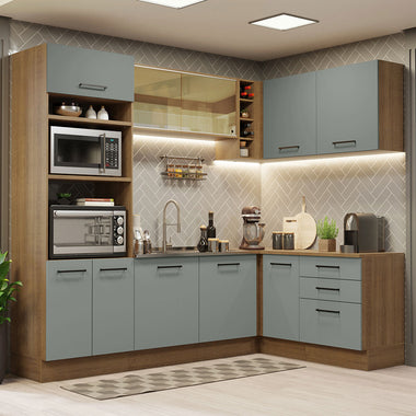 Armário de Cozinha Completa de Canto 399cm Rustic Cinza Agata Madesa 01