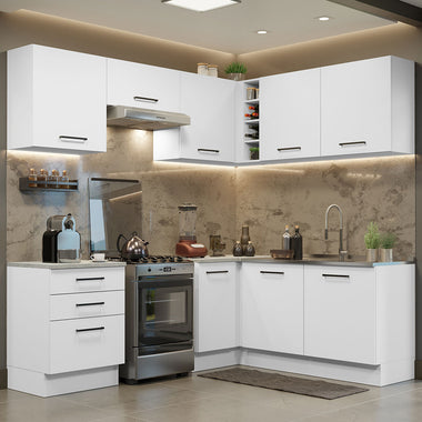 Armário de Cozinha Completa de Canto 399cm Branco Agata Madesa 02