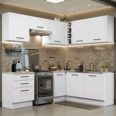 Armário de Cozinha Completa de Canto 399cm Branco Agata Madesa 02