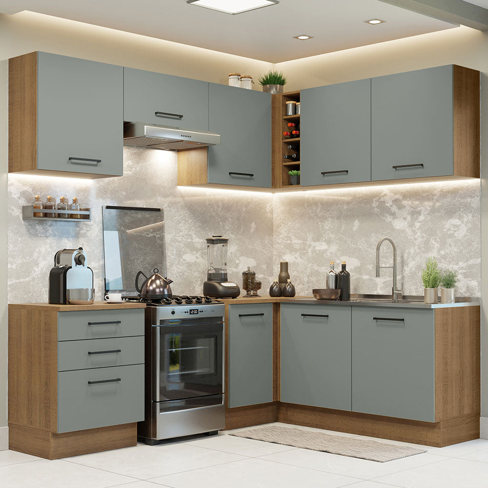 Armário de Cozinha Completa de Canto 399cm Rustic Cinza Agata Madesa 02