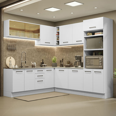 Armário de Cozinha Completa de Canto 459cm Branco Agata Madesa 01
