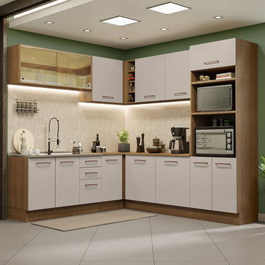 Armário de Cozinha Completa de Canto 459cm Rustic/Crema Agata Madesa 01