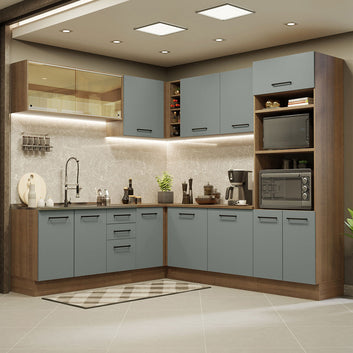 Armário de Cozinha Completa de Canto 459cm Rustic Cinza Agata Madesa 01