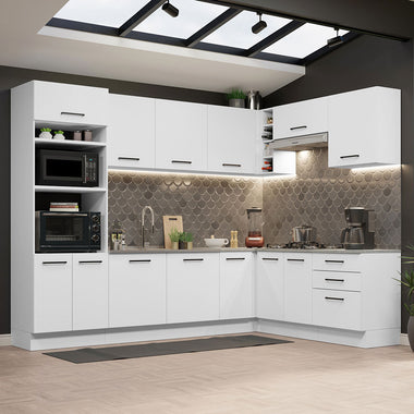 Armário de Cozinha Completa de Canto 479cm Branco Agata Madesa 01