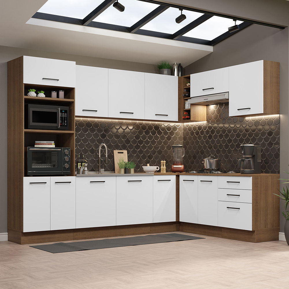 Armário de Cozinha Completa de Canto 479cm Rustic Branco Agata Madesa 01