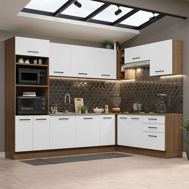 Armário de Cozinha Completa de Canto 479cm Rustic Branco Agata Madesa 01
