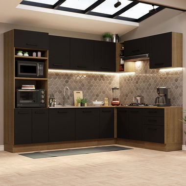Armário de Cozinha Completa de Canto 479cm Rustic Preto Agata Madesa 01