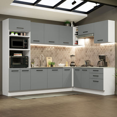 Armário de Cozinha Completa de Canto 479cm Branco Cinza Agata Madesa 01