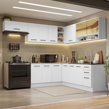 Armário de Cozinha Completa de Canto 486cm Branco 60cm de Profundidade Agata Madesa 01