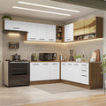 Armário de Cozinha Completa de Canto 486cm Rustic/Branco 60cm de Profundidade Agata Madesa 01
