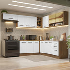 Armário de Cozinha Completa de Canto 486cm Rustic/Branco 60cm de Profundidade Agata Madesa 01