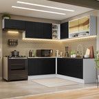 Armário de Cozinha Completa de Canto 486cm Branco/Preto 60cm de Profundidade Agata Madesa 01