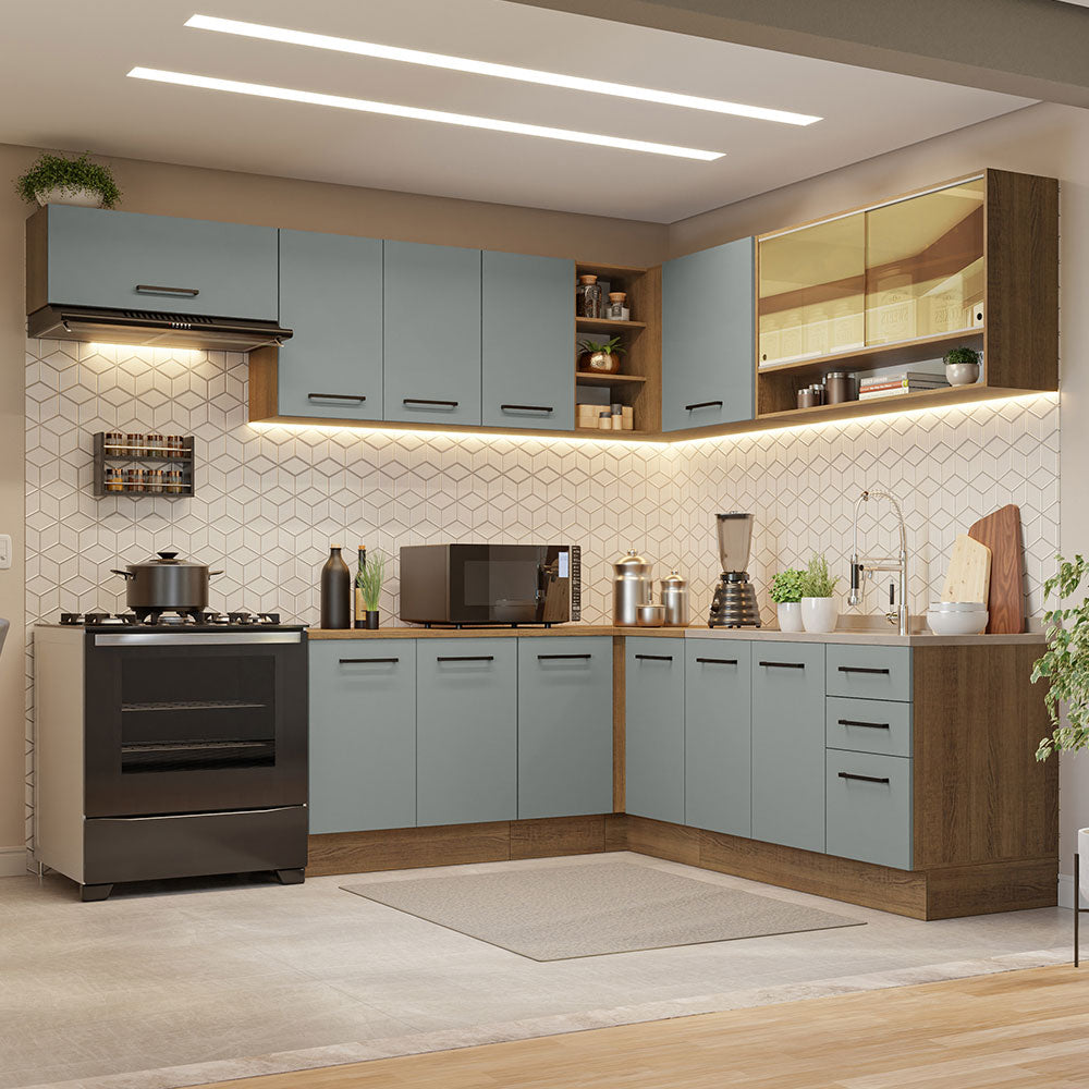 Armário de Cozinha Completa de Canto 486cm Rustic/Cinza 60cm de Profundidade Agata Madesa 01