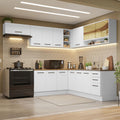 Armário de Cozinha Completa de Canto 486cm Branco Tampo Rustic 60cm de Profundidade Agata Madesa 01