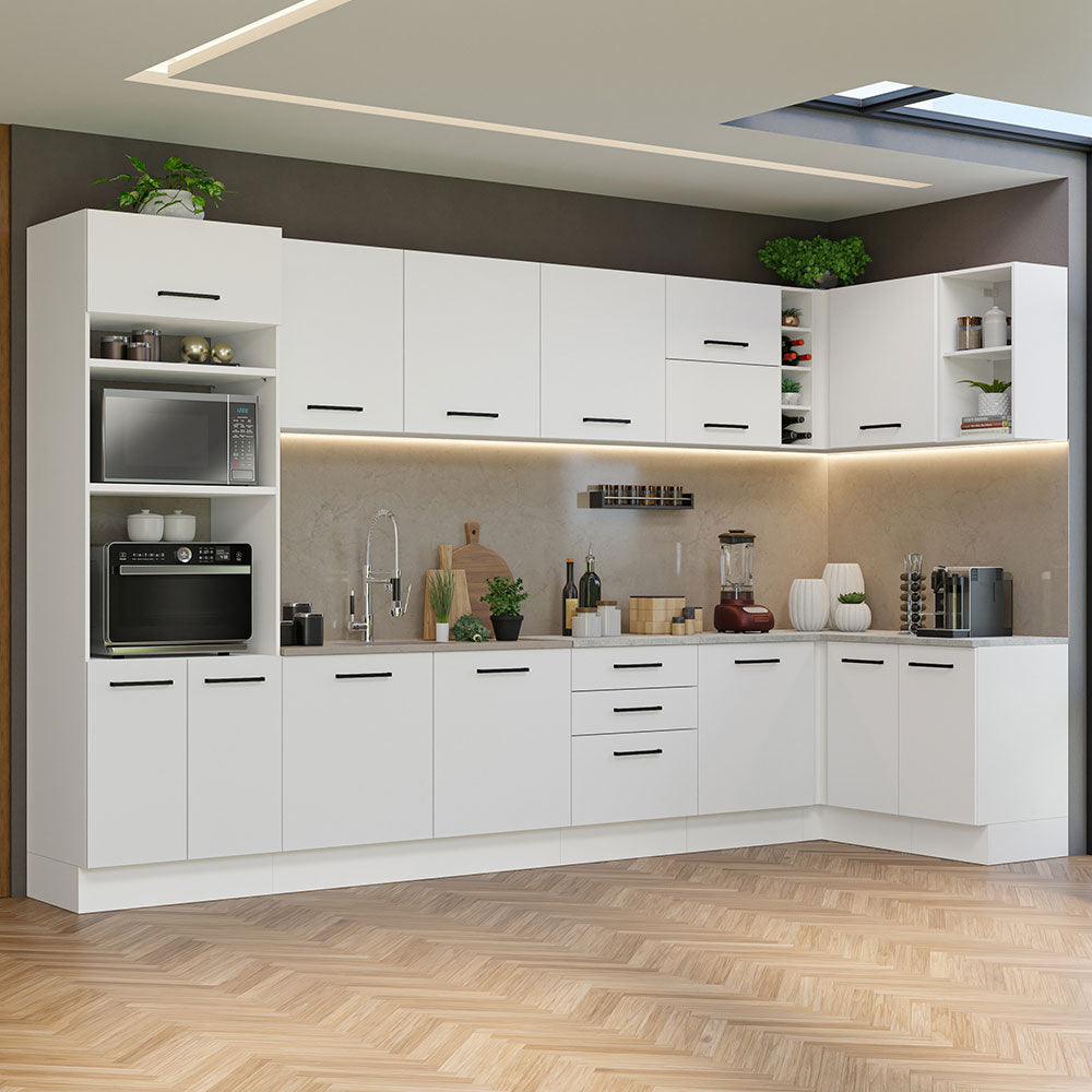 Armário de Cozinha Planejada de Canto 499cm Branco Agata Madesa 01