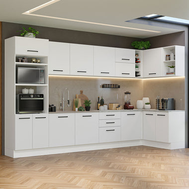 Armário de Cozinha Planejada de Canto 499cm Branco Agata Madesa 01