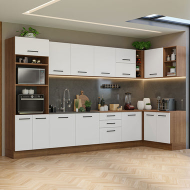 Armário de Cozinha Planejada de Canto 499cm Rustic/Branco Agata Madesa 01
