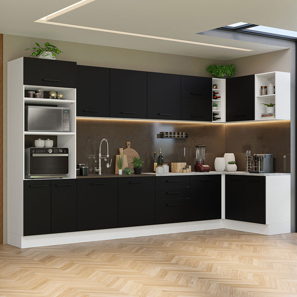 Armário de Cozinha Planejada de Canto 499cm Branco/Preto Agata Madesa 01