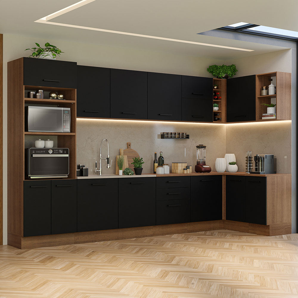Armário de Cozinha Planejada de Canto 499cm Rustic/Preto Agata Madesa 01