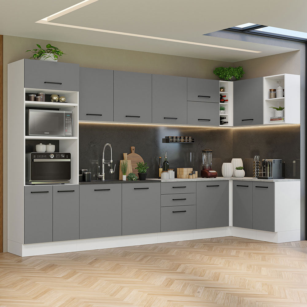 Armário de Cozinha Planejada de Canto 499cm Branco/Cinza Agata Madesa 01