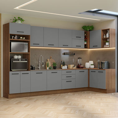 Armário de Cozinha Planejada de Canto 499cm Rustic/Cinza Agata Madesa 01
